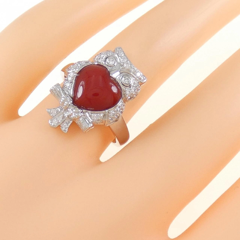 Nhẫn san hô hình cú và trái tim K18WG 673166