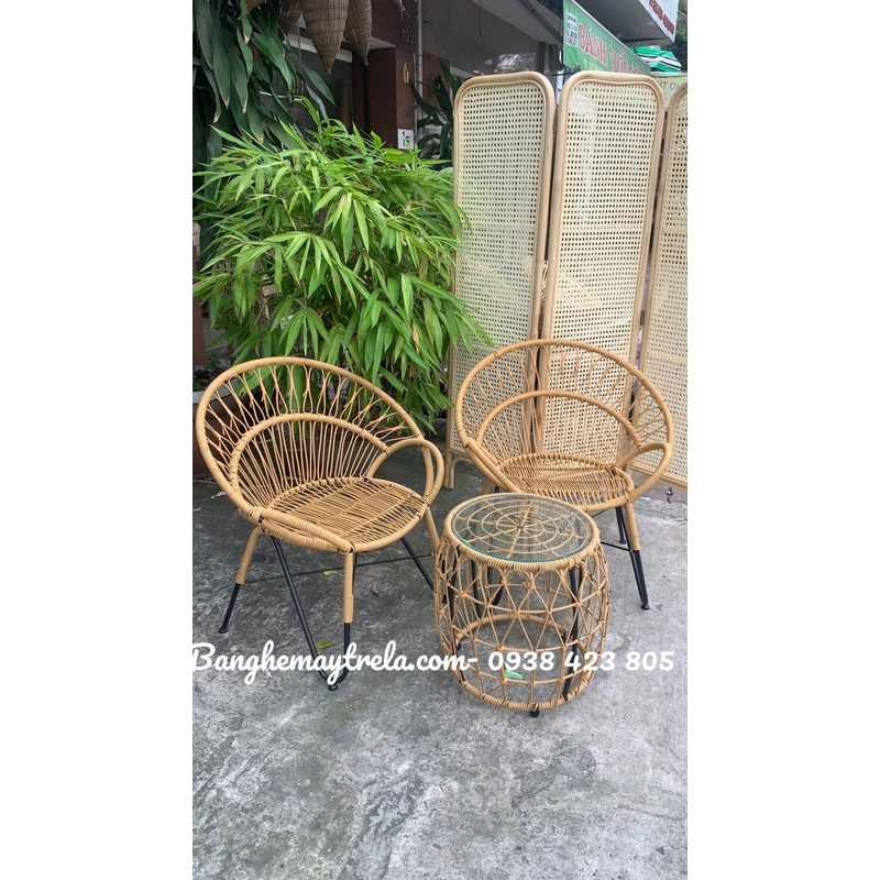 Bàn ghế cafe mây nhựa ban công 455991