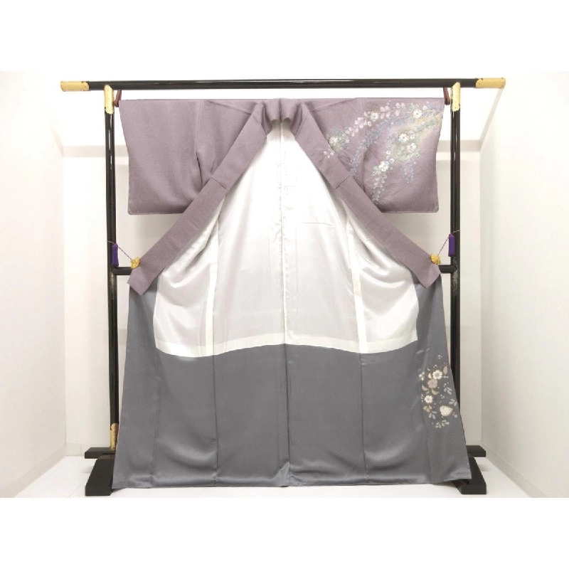 Kimono thăm viếng, chế tác màu vàng Yuzen, nhuộm ombre, kích thước L 876529