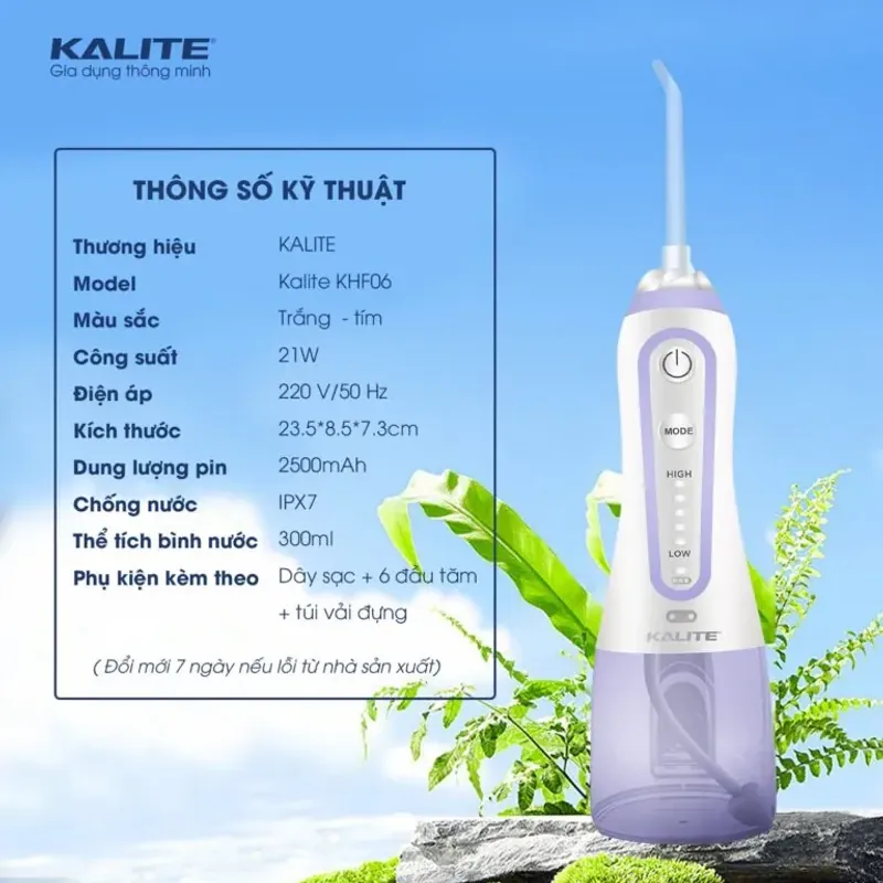 Máy tăm nước KALITE KHF06 làm sạch răng miệng 6 đầu đi kèm 717111