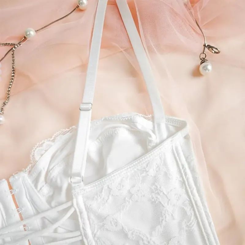 Áo corset ren ren phối ren phối dây vai mảnh màu be 758224