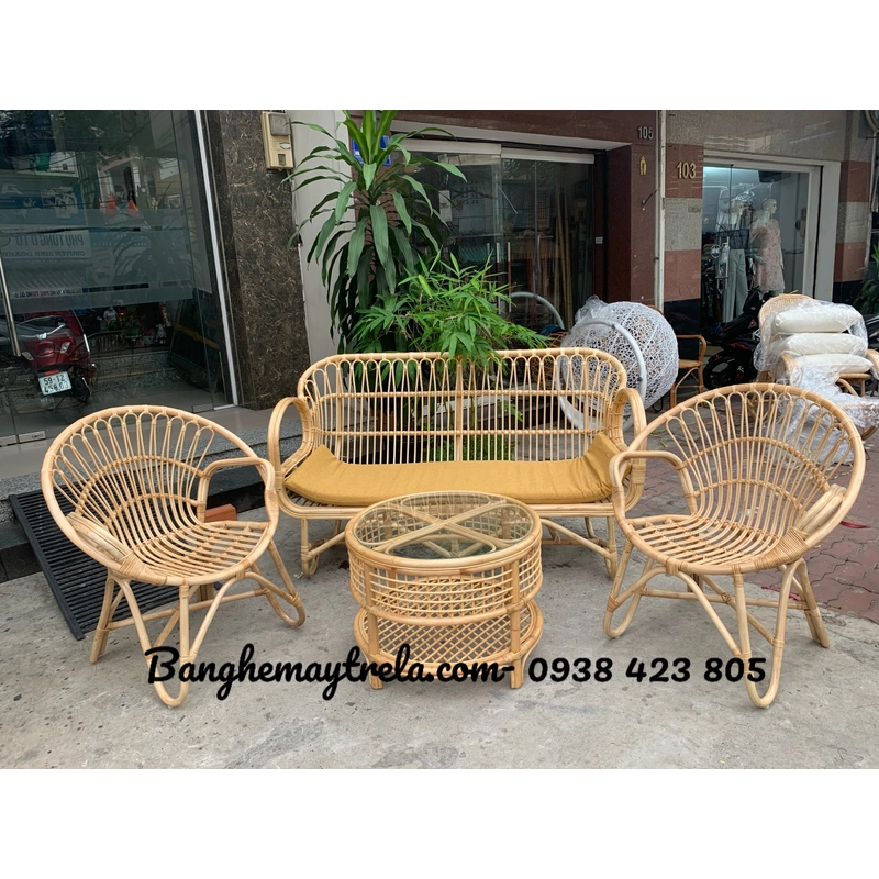 Bàn ghế sofa mây tự nhiên tay cuộn 539794