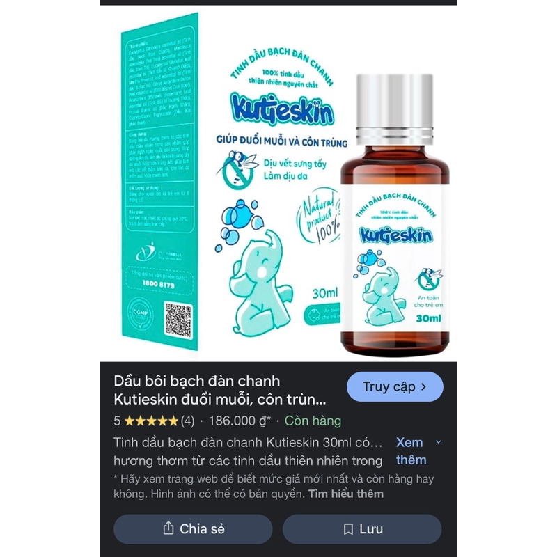 Dầu bôi bạch đàn chanh Kutieskin đuổi muỗi, côn trùng (30ml) 549007