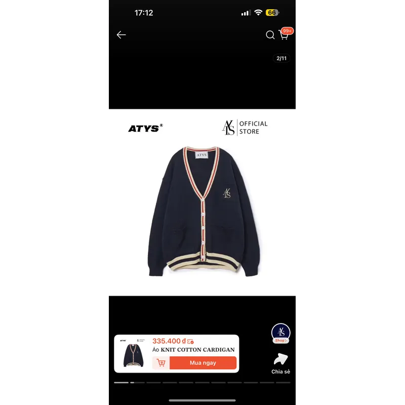 Pass cardigane atys xanh than size L 735523