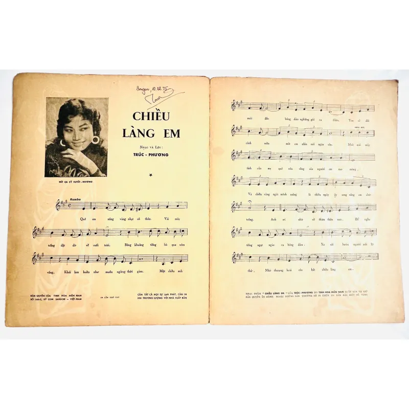 Tờ Nhạc Xưa 1960: CHIỀU LÀNG EM - Trúc Phương (Bút tích Saigon 1975 - Bìa Xanh) 728144
