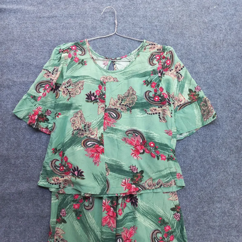 Bộ mặc nhà họa tiết hoa màu xanh vải tole 932346