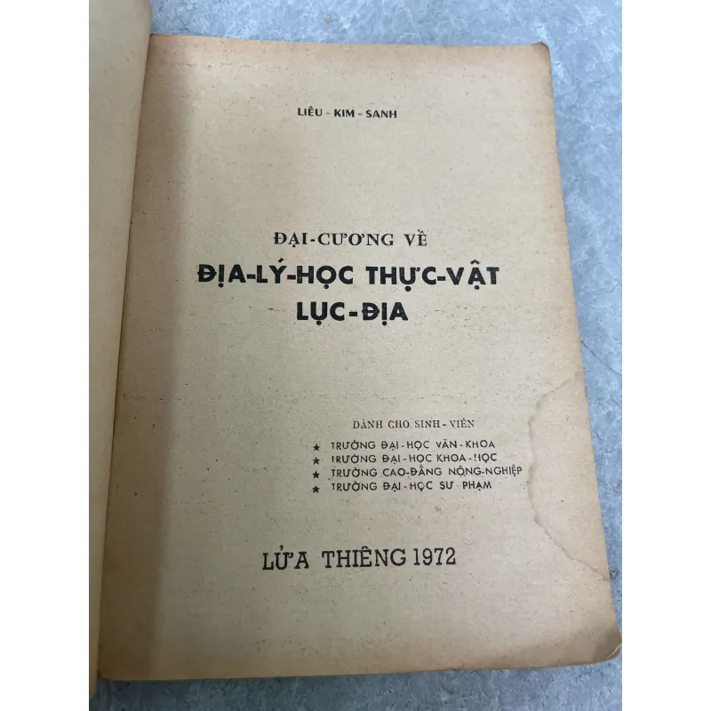 ĐẠI CƯƠNG VỀ ĐỊA LÝ HỌC THỰC VẬT LỤC ĐỊA - LIÊU KIM SANH 931474