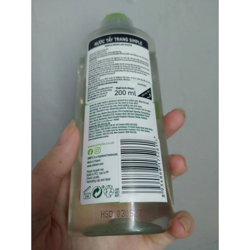 Nước tẩy trang simple 200ml Anh quốc mới 547708