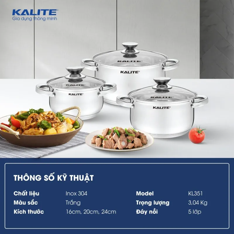 Bộ 3 nồi KALITE KL351 Inox 304 an toàn cho sức khỏe 795664