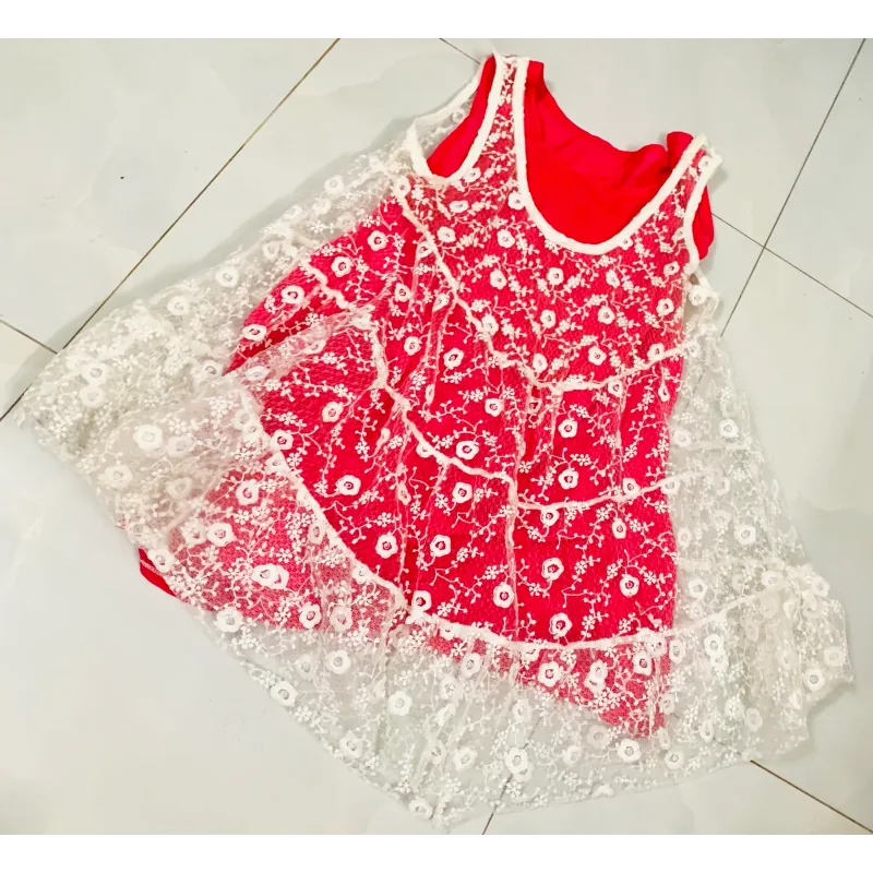 Váy nữ phối ren họa tiết hoa đỏ đen size S 972463