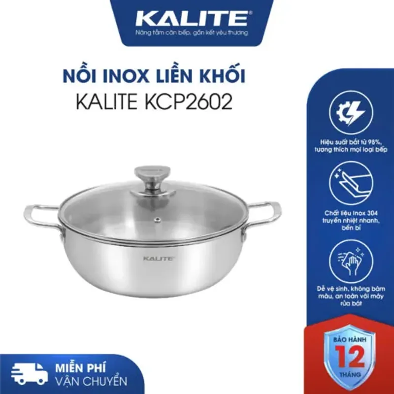 Nồi inox liền khối cao cấp đa năng KALITE KCP2602 – Size 26cm, hiệu suất bắt từ 98% 572311