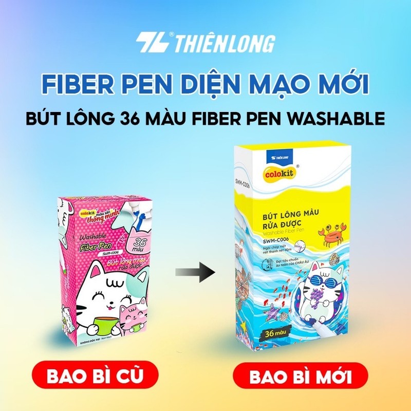 Bút lông màu Fiber Pen Washable Thiên Long 36 màu - Nét mảnh nét to - Colokit SWM-C006 178101