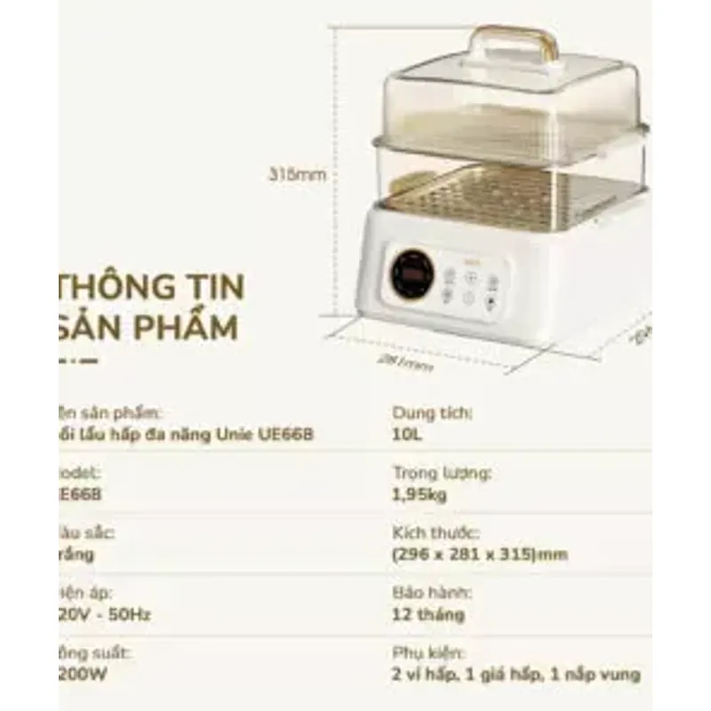 🍲 UNIE UE668 – Nồi lẩu hấp đa năng 10L, Ceramic chống dính – 8 chế độ nấu siêu tiện! 715786