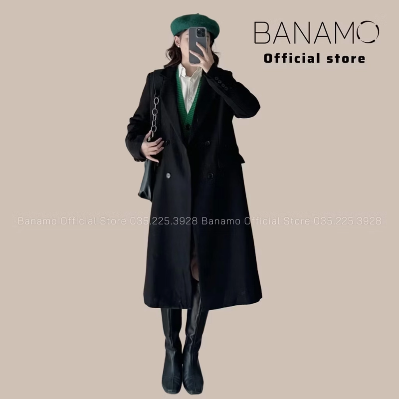 Áo khoác mangto chính hãng Banamo Fashion áo măng tô dáng dài kèm đai 382 498198