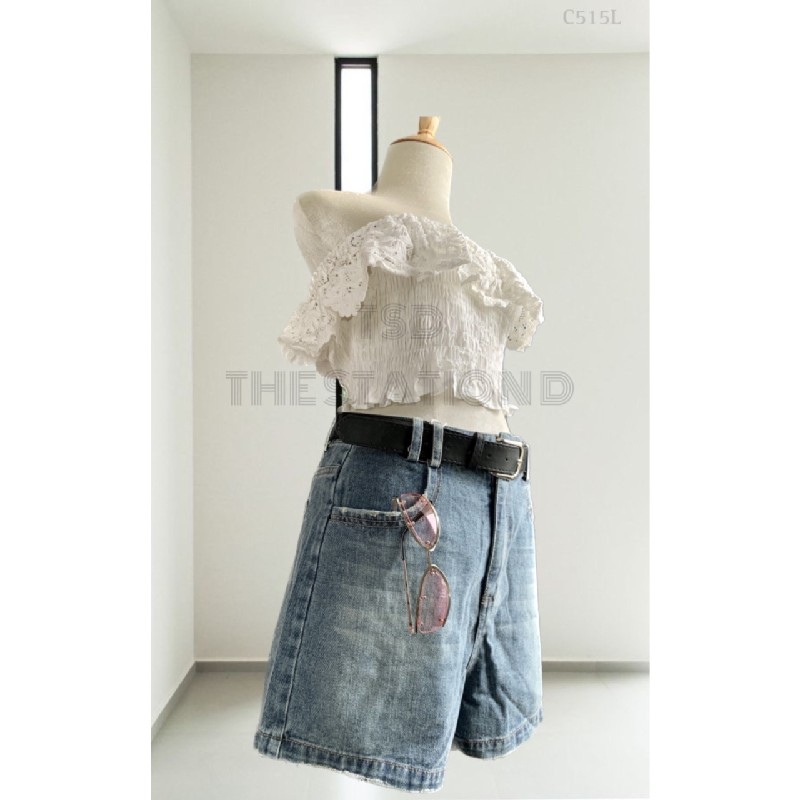 Set áo croptop quần short jean kèm nịt QCCC 11479