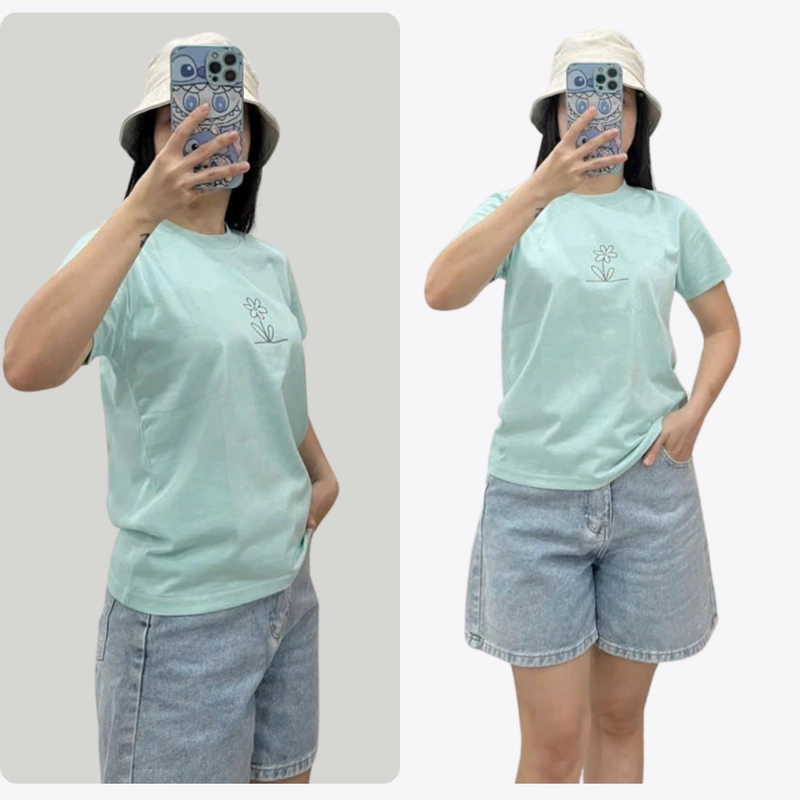 Áo Thun Nữ Cotton Xanh In Hoa Nhỏ Size SML Hàng Mới 316048