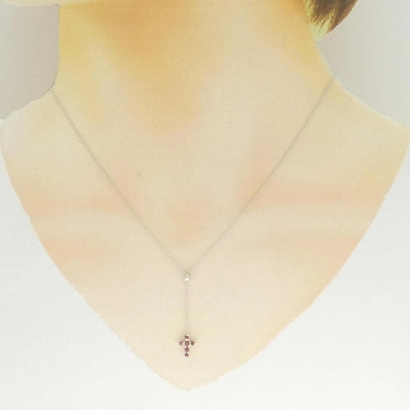 K18WG Đeo cổ hình chữ thập Garnet - Hàng hiệu Chính hãng 857852