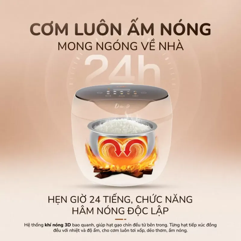 Nồi cơm điện tử UNIE URC612 , nấu cơm giảm đường, lòng nồi inox, dung tích 1,2L 598352