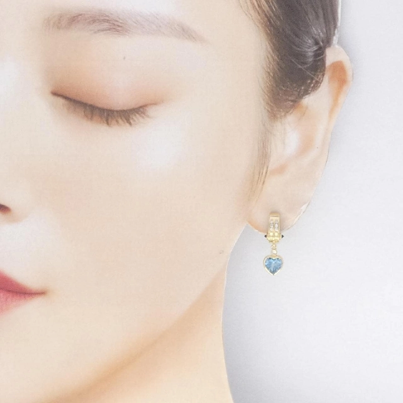 K18YG Bông tai hình trái tim đá Topaz xanh - Hàng hiệu Chính hãng 867068