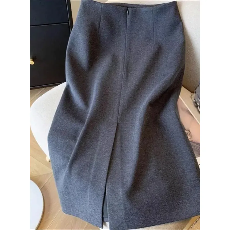 Chân váy dáng chữ A cho nữ, thanh lịch, cạp cao, xẻ tà sau, dài qua gối 740143