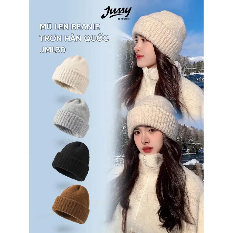 Mũ beanie len trắng dày dặn 763084