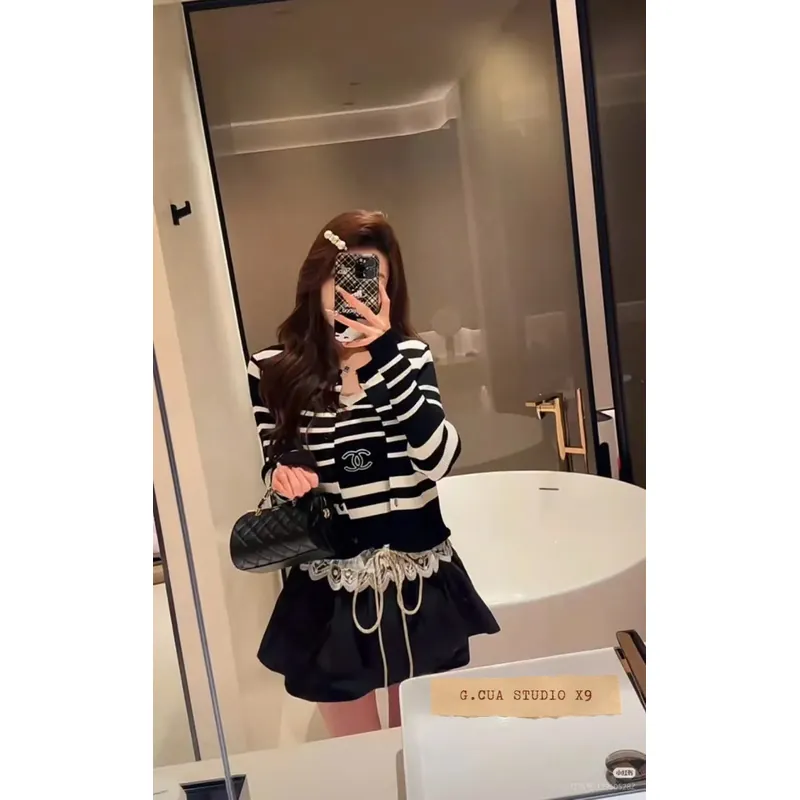 Set Áo Len 2 Dây Kèm Cardigan Hoạ Tiết Basic 720743