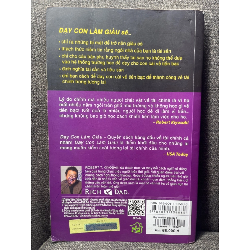 Dạy con làm giàu 1 Để không có tiền vẫn tạo ra tiền Robert Kiyosaki 2019 mới 80% viết bìa dấu bút HPB1704 451393