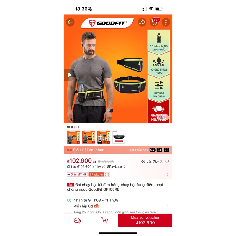 Túi đeo hông chạy bộ goodfit có chỗ đựng chai nước new 100% 527048