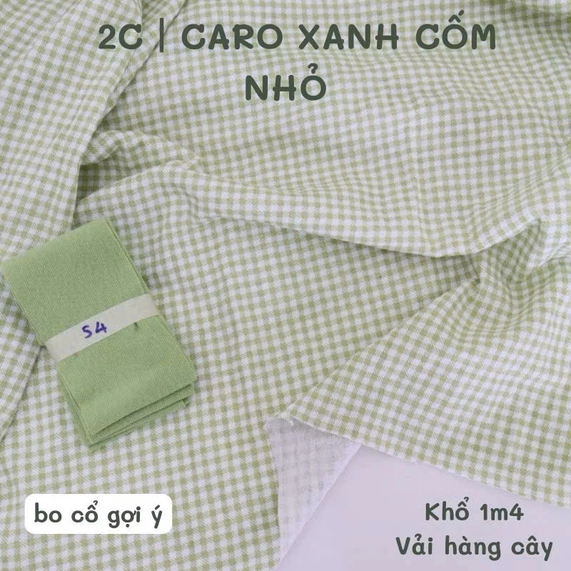 Vải xuất dư Cotton co giãn 2 chiều caro xanh cốm 5,3m 393206