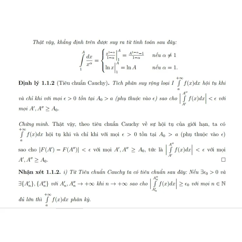 Lý thuyết tích phân suy rộng đầu đủ - Tài liệu học tập Giải Tích 1 ĐH Bách Khoa TP HCM 934155