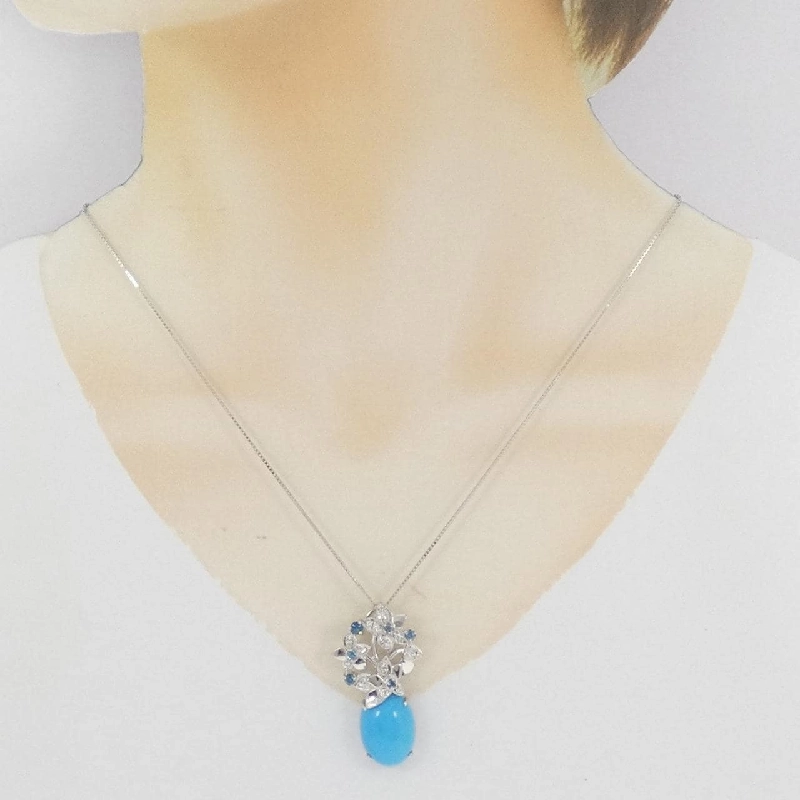 K18WG Hoa Turquoise Dây chuyền 11.00CT - Hàng hiệu Chính hãng 861029