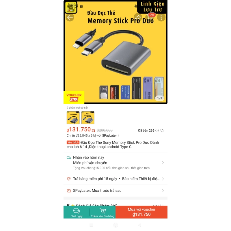 Đầu đọc thẻ nhớ Memory stick pro duo dành cho type-C 452290