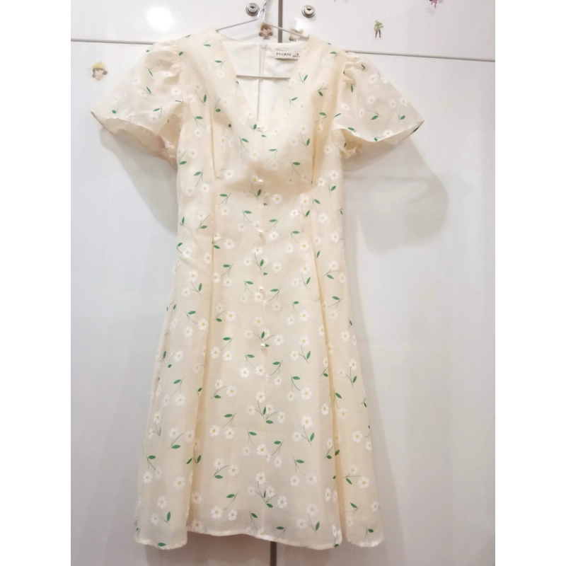 Váy hoa xanh kem size S 453035