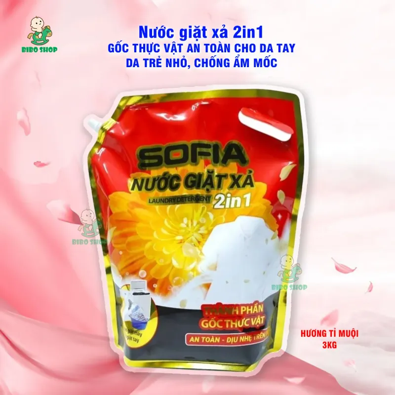 Nước giặt xả 2in1 3kg | GỐC THỰC VẬT AN TOÀN DA TAY, DA TRẺ NHỎ, CHỐNG ẨM MỐC (loại túi) 553597