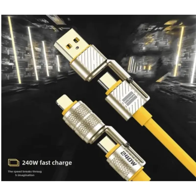 cáp Sạc Nhanh 4 Đầu Chất Liệu Silicon, Đa Năng 240W, Đầu Sạc Bọc Thép Siêu Bền 1009723