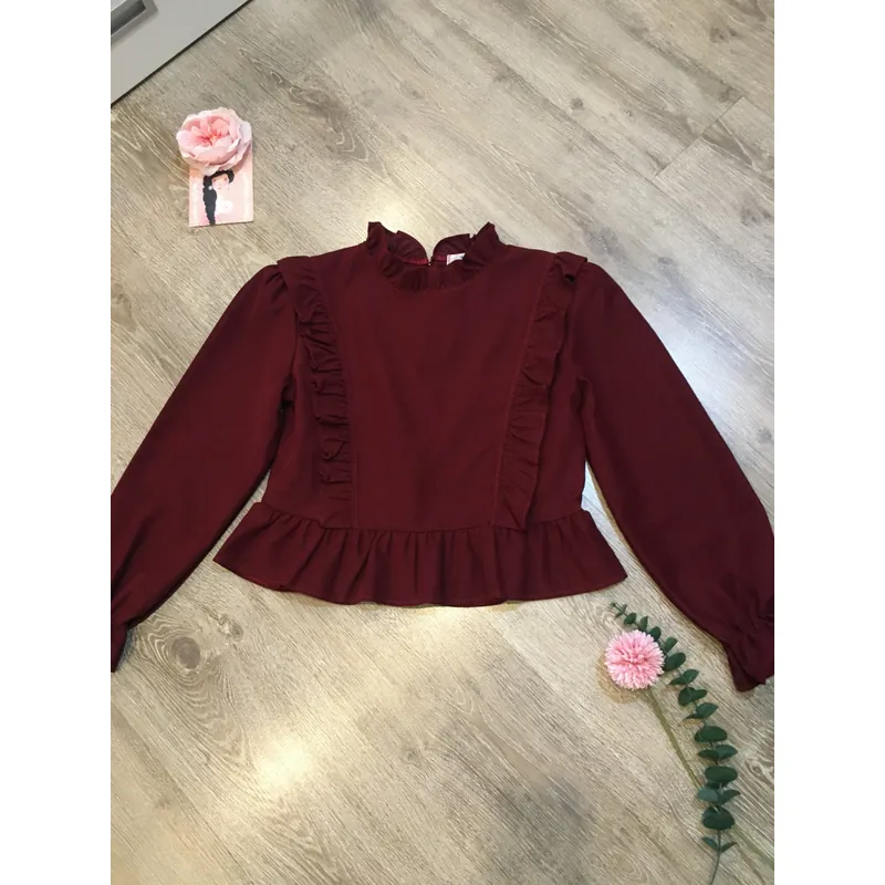 [Siêu Phẩm Hàn] Áo nhung kiểu vintage mori cổ bèo nhún trước và sau tay bồng tiểu thư 696702