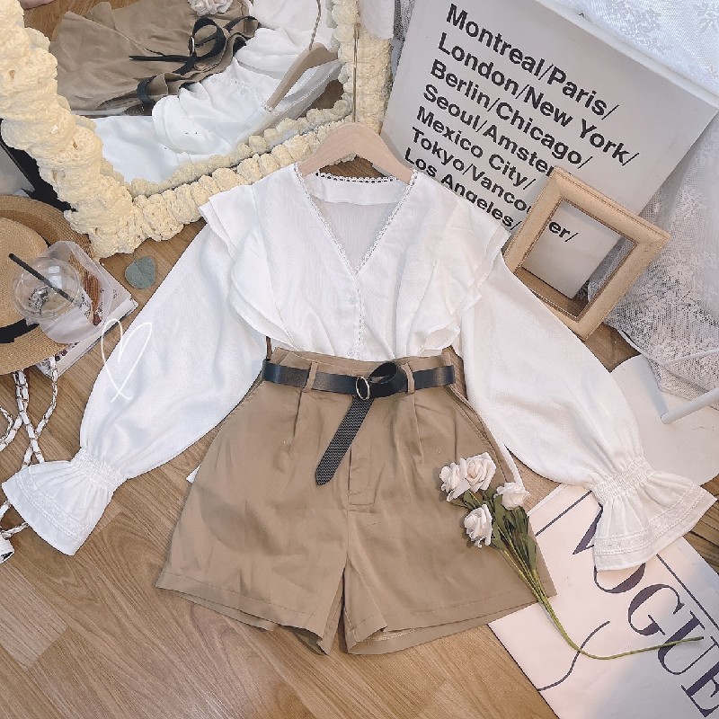 Set short + áo sơ mi kèm nịt 8753