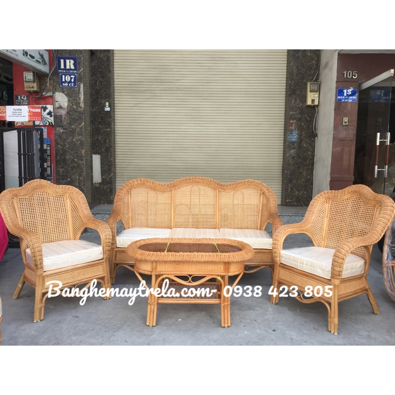 Bàn ghế sofa mây tự nhiên lưới mắt cáo 499423