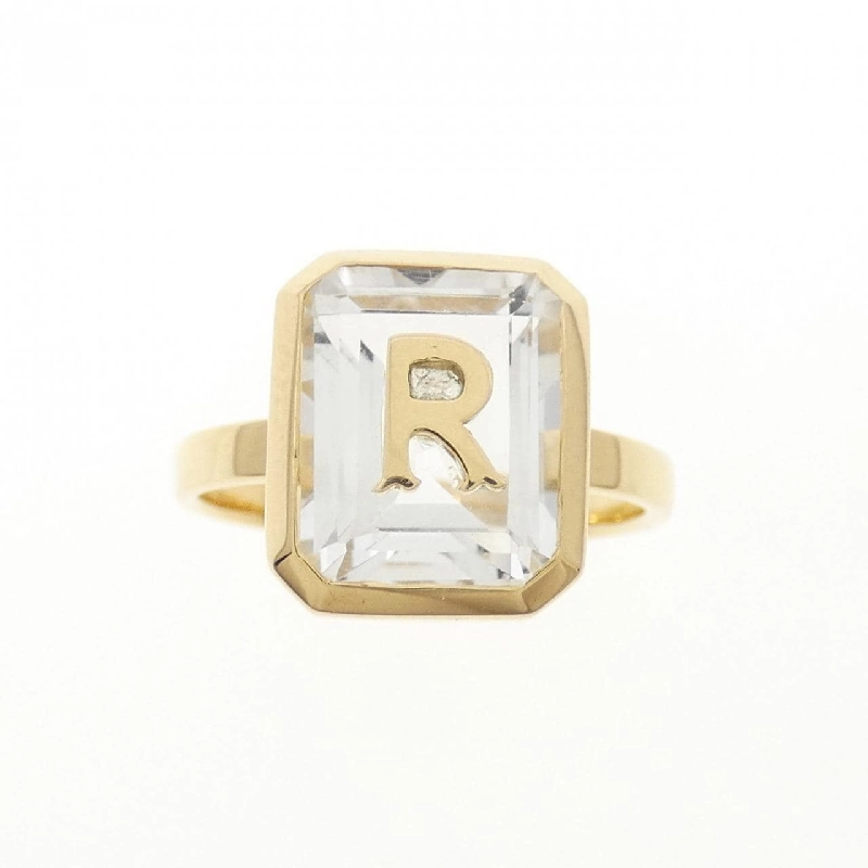 K18YG Chữ cái R Nhẫn Topaz Trắng - Hàng hiệu Chính hãng 852918