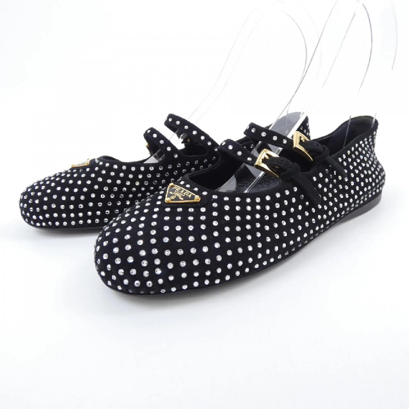 Giày ballet suede có đá pha lê PRADA 1F797N 660169