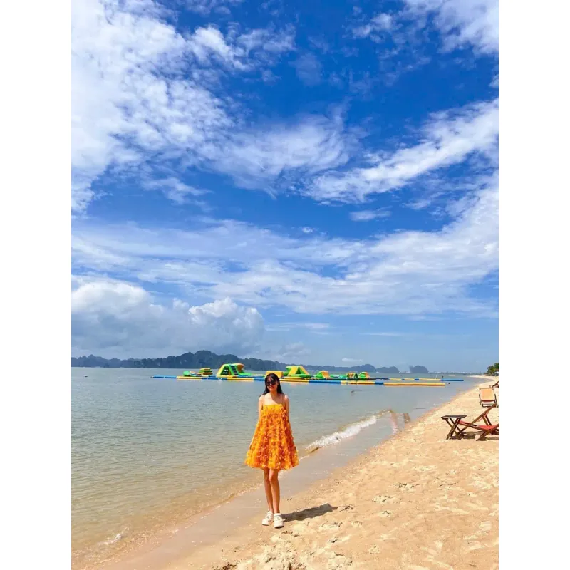 Váy nữ nắng vàng dáng suông kiểu dáng xòe đính hoa nổi siêu xinh 1024440