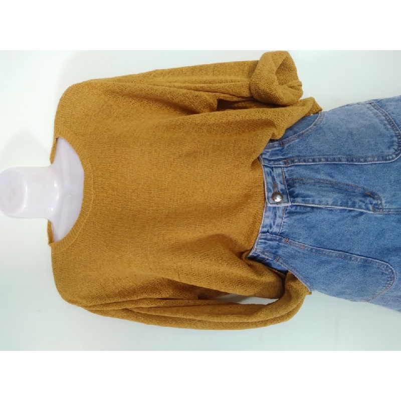 Áo len crop top freesize màu vàng như hình 10750