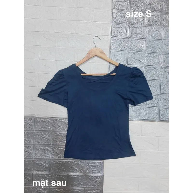 Áo thun cotton nữ tay phồng size S màu xanh đen chưa qua sử dụng 927232