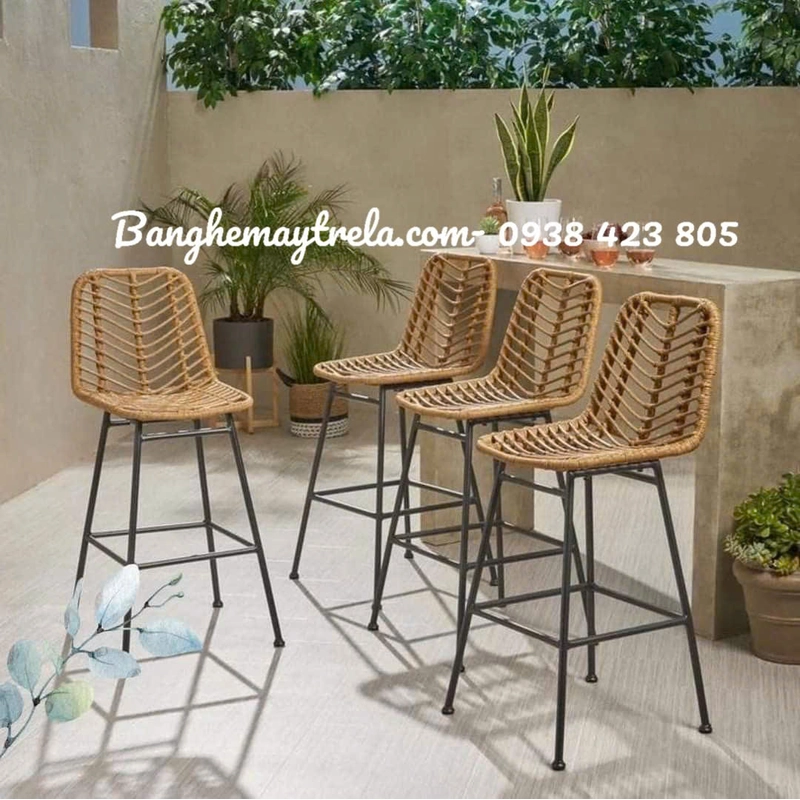 Ghế quầy bar chân sắt nhựa giả mây 475511