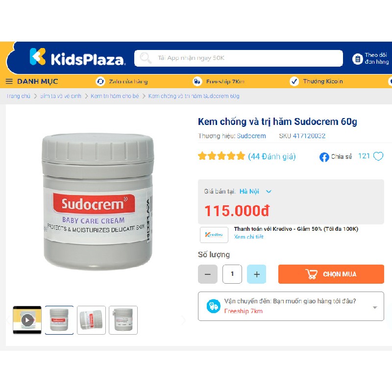 Kem chống và trị hăm Sudocrem 60g mua trong kidsplaza 58537