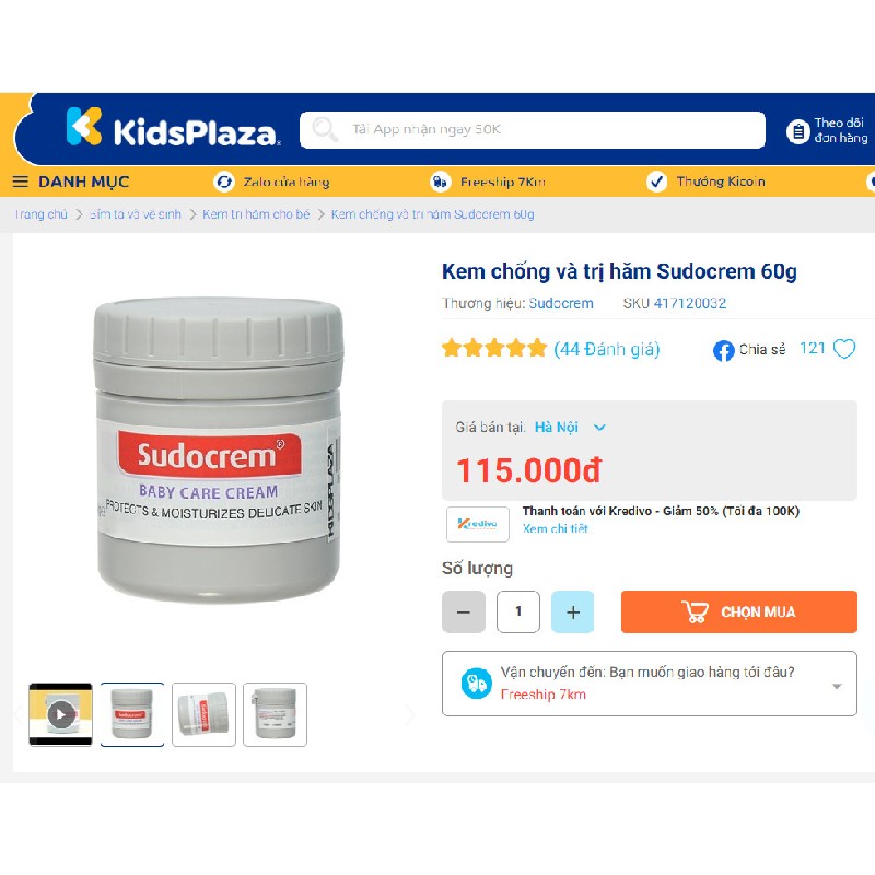 Kem chống và trị hăm Sudocrem 60g mua trong kidsplaza 58537