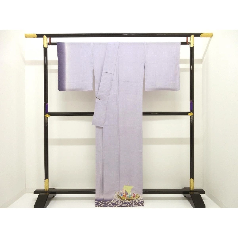 Áo kimono đơn lớp thăm viếng trang trí vàng Yuzen - Hàng hiệu Authentic 875177