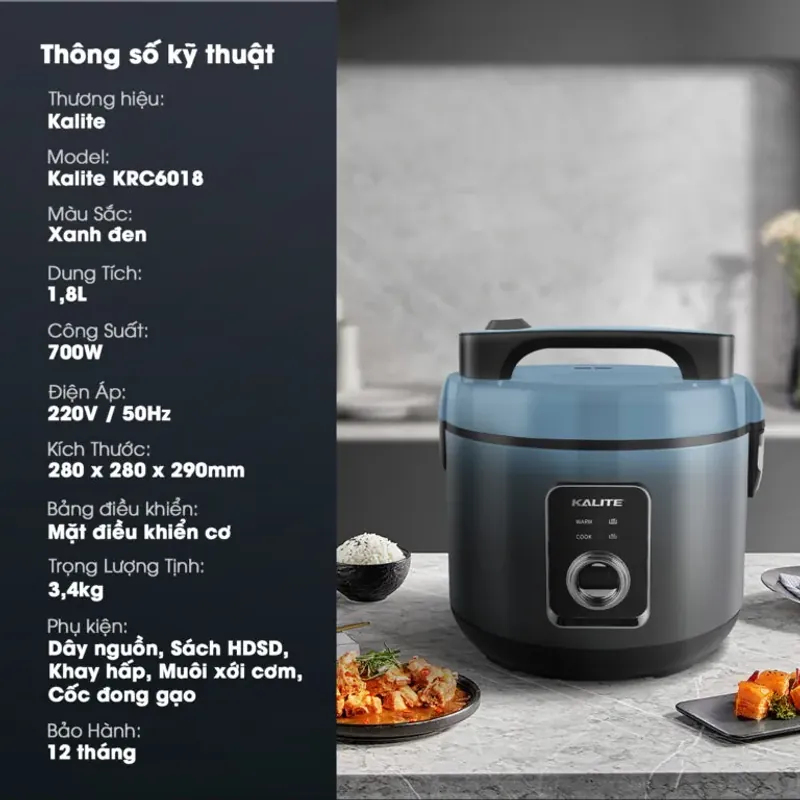Nồi cơm điện đa năng KALITE KRC6018 – Giữ ấm lâu, nấu nhanh tiện lợi 584102