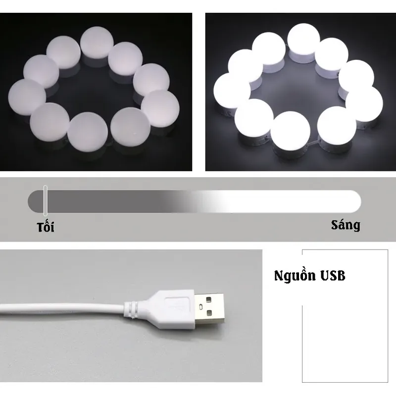 Bộ 10 Bóng Đèn Led Tăng Giảm Ánh Sáng 5 Chế Độ Gắn Gương Bàn Trang Điểm 604294