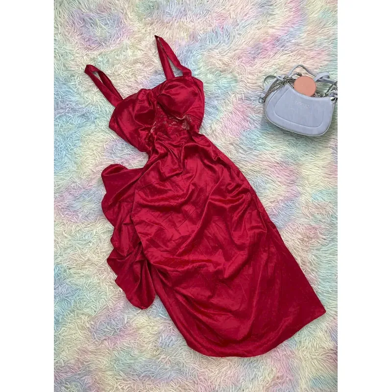 Đầm dự tiệc lụa đỏ sang trọng 733986